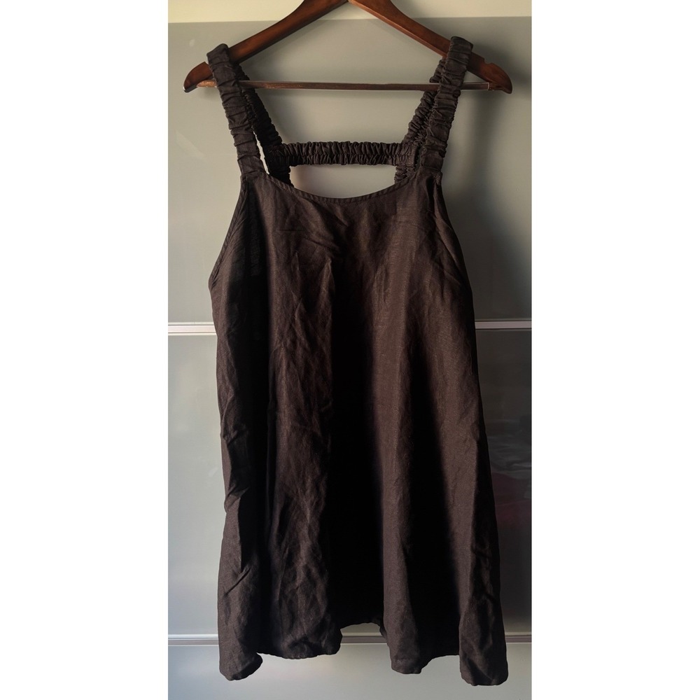Anthropologie Linen Blend Smocked Black Strappy Back Mini Dress‎ Medium Coastal - Picture 2 of 6